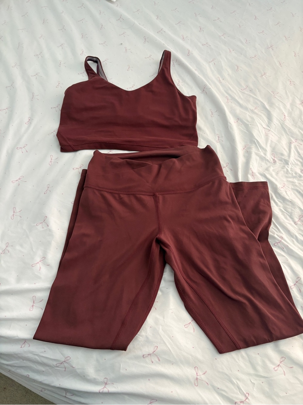 High-Waist Maroon Leggings & Crop Sports Bra Set